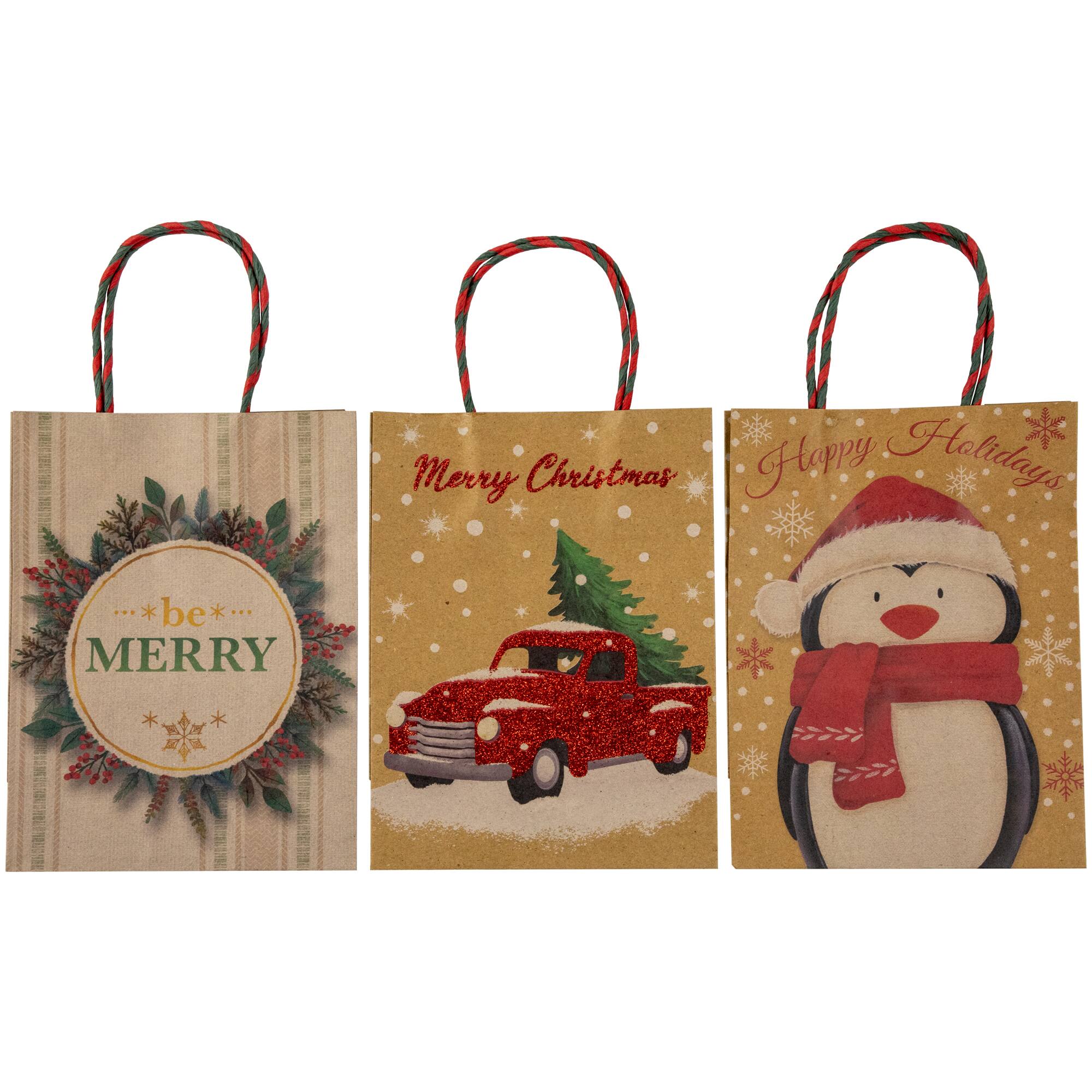 20-Count Assorted Paper Christmas Themed Gift Bags